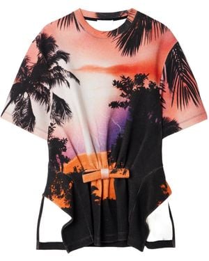 Rabanne Thunderstorm-Print Bow-Detail T-Shirt - Multicolour