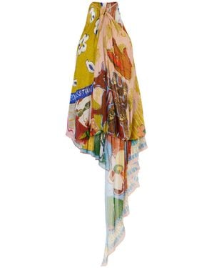 ALÉMAIS Asymmetrical Printed Organza Halterneck Tank - Multicolour