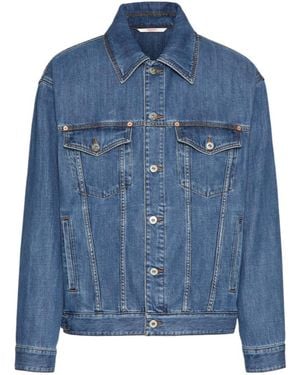 Valentino Buttoned Twill Denim Jacket - Blue
