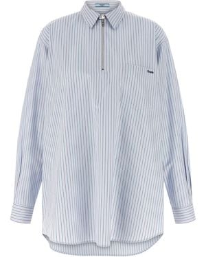 Prada Logo-Embroidered Striped Shirt - Blue