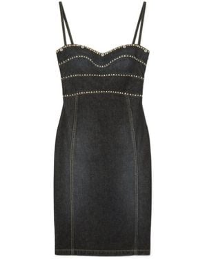 Versace Embellished Denim Fitted Midi Dress - Black