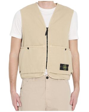 Stone Island Oversized Logo Patch Vest - Natural