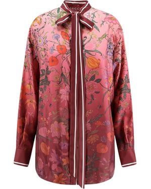 Gucci Flora Printed Satin Shirt - Red