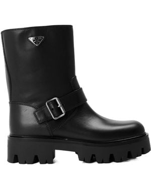 Prada Solid Colour Biker Boots - Black