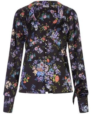 Rabanne Floral Printed V-Neck Blouse - Blue