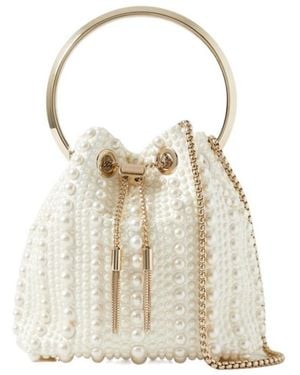 Jimmy Choo Imitation Pearl Satin Bucket Bag - Natural