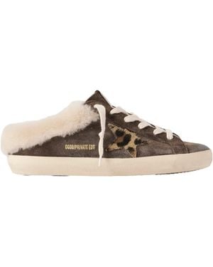 Golden Goose Super-Star Sabot Shearling-Lined Calf Hair-Trimmed Distressed Suede Slip-On Trainers - Brown