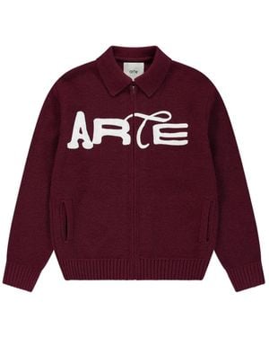 Arte' Stencil Zip Cardigan - Red