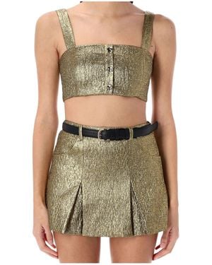 Self-Portrait Metallic Jacquard Crop Top - Green