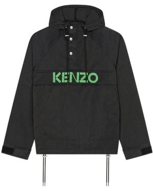 KENZO Logo Printed Drawstring Hoodie - Black
