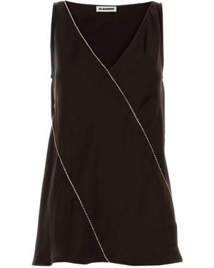 Jil Sander V-Neck Embellished Top - Black