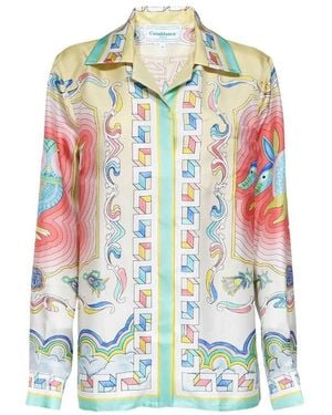 CASABLANCA Souvenir Printed Satin Shirt - White