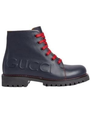 Gucci Logo-Embossed Leather Boots - Blue
