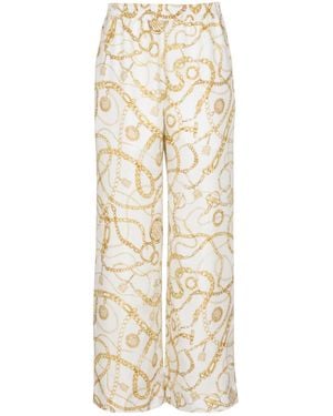 Balmain Silk Print Trousers - Natural