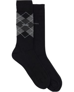 BOSS Breathable Diamond Pattern Mid-Calf Socks - Black