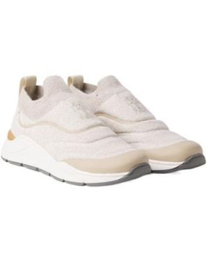 Brunello Cucinelli Logo Knitted Slip-On Sneakers - White