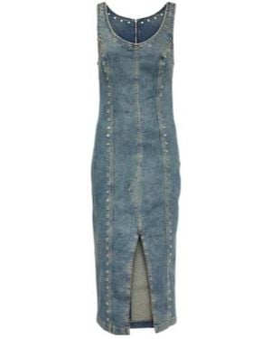Blumarine Embellished Denim Midi Dress - Blue