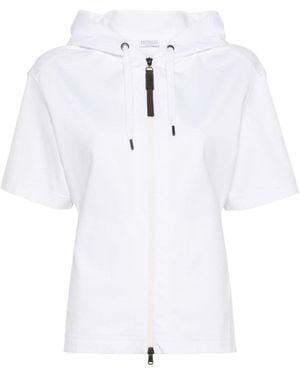 Brunello Cucinelli Short-Sleeved Zipped Hoodie - White