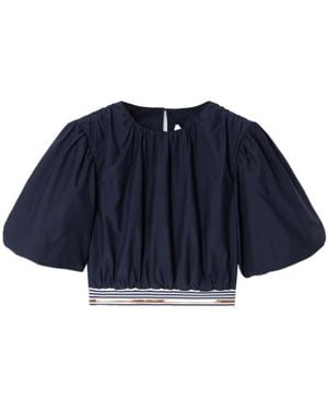 Veronica Beard Gabriela Balloon-Sleeve Banded Top - Blue