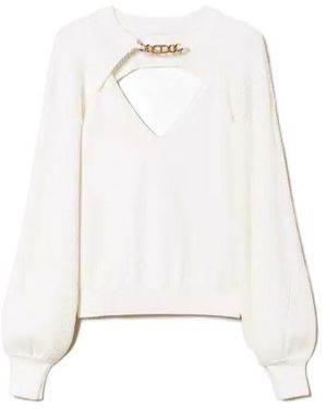 Twinset Chain-Embellished Ribbed Blouse - White