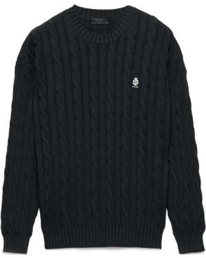 Prada Cable Knit Logo Knitted Sweater - Blue