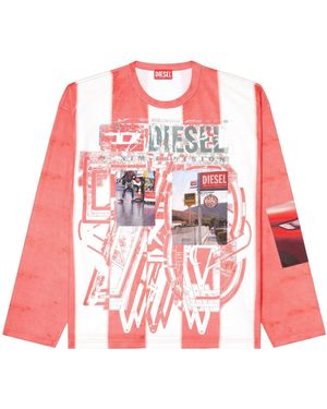 DIESEL Graphic-Print Long-Sleeved T-Shirt - Red