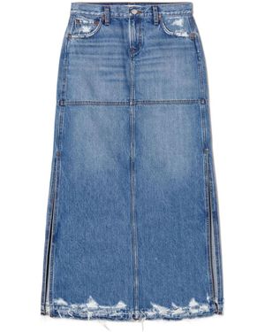 RE/DONE Split Mid-Rise Denim Skirt - Blue