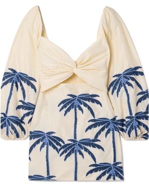 Johanna Ortiz Short Hollow-Embroidered Dress - Blue