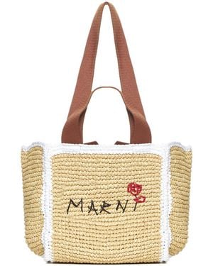 Marni Logo Embroidered Woven Top Handle Bag - Metallic