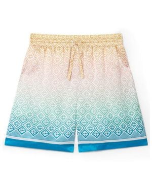 CASABLANCA Mid-Rise Monogram-Printed Deck Shorts - Blue