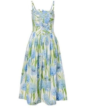 Oscar de la Renta Allium Floral Cotton-Blend Midi Dress - Blue