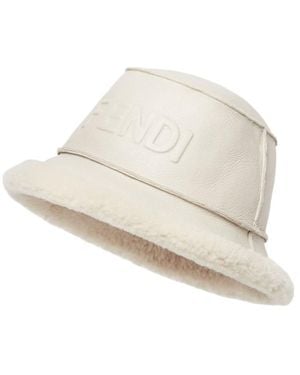 Fendi Ivory Nappa Shearling Bucket Hat - White