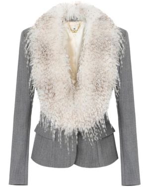 Elisabetta Franchi Wool Jacket With Fur-Effect Collar - Gray