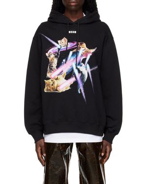 MSGM Graphic-Print Drawstring Hoodie - Black