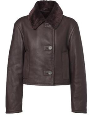 JOSEPH Liri Shearling-Trimmed Leather Jacket - Brown