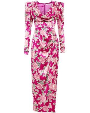 Alessandra Rich Floral Draped Silk Satin Maxi Dress - Pink