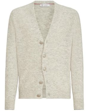 Brunello Cucinelli Alpaca, Cashmere And Wool Cardigan - White