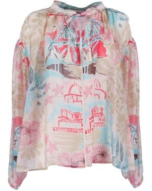 Ermanno Scervino Floral-Print Lace-Trim Blouse - Pink