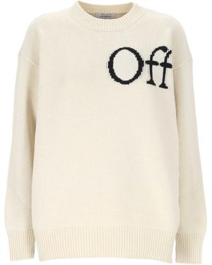 Off-White c/o Virgil Abloh Logo Intarsia Crewneck Jumper - Natural