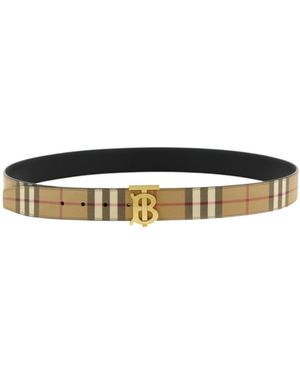 Burberry Tb Buckle Checked Reversible Belt - White