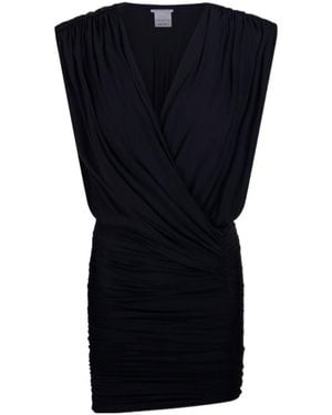 Amazuìn V-Neck Draped Mini Dress - Black