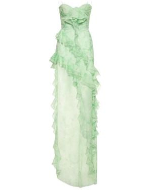 Alessandra Rich Embellished Printed Silk Georgette Dress - Green
