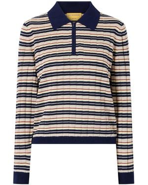 Guest In Residence Striped Silk And Linen-Blend Polo Shirt - Blue
