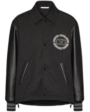 Valentino Buttoned Long-Sleeved Varsity Jacket - Black