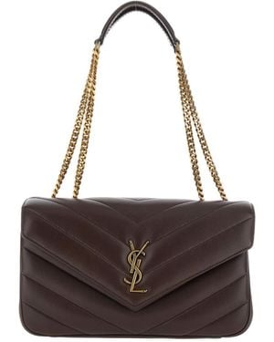 Saint Laurent 'Loulou' Crossbody Bag With Chain Strap And Cassandre Plaque On The Front - Brown