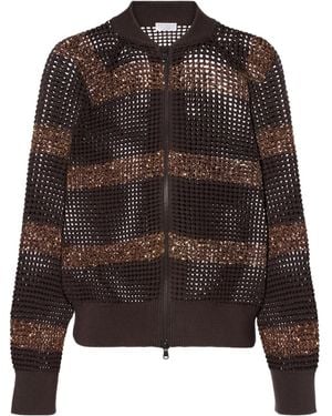 Brunello Cucinelli Open-Knit Sequined Cotton Cardigan - Brown