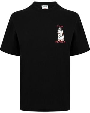 CASABLANCA Round-Neck Printed T-Shirt - Black