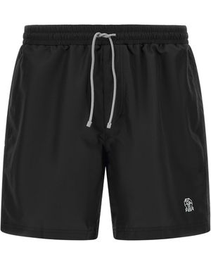 Brunello Cucinelli Logo Embroidered Drawstring Swim Shorts - Black