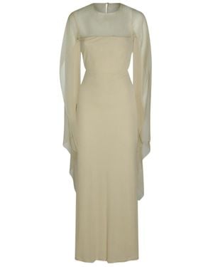Alberta Ferretti Sheer Cape-Overlay Dress - Natural