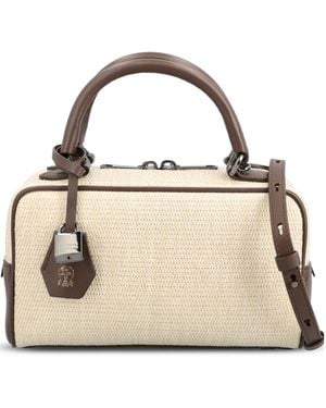 Brunello Cucinelli Structured Raffia Shoulder Bag - Metallic